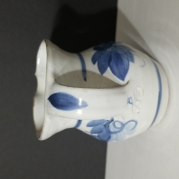 Small Art Pottery Creamer Pitcher with Blue Grape Vine Decoration - Picture 2 of 6